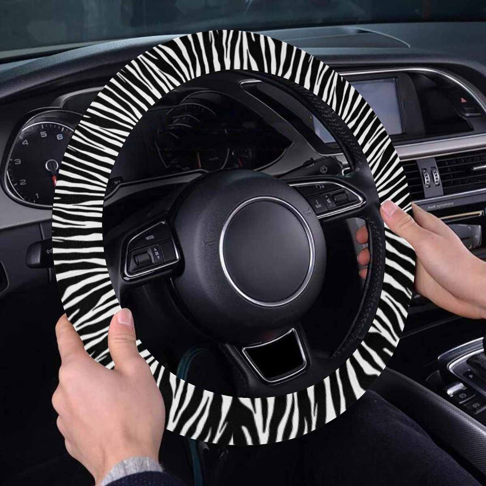 Zebra Steering Wheel Cover with Anti-Slip Insert, Black White Stripes Animal Print Car Auto Wrap Protector Women Men Accessories Starcove Fashion