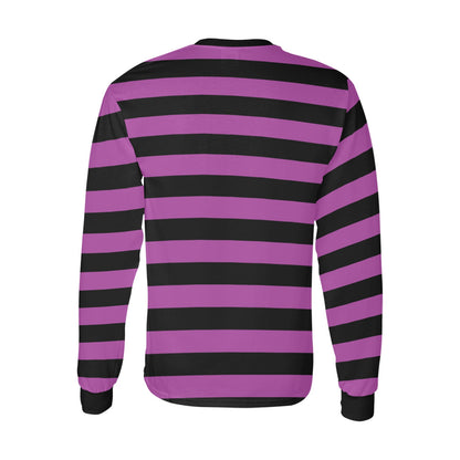 Black and Purple Striped Men Long Sleeve TShirt, Vintage Retro Stripe Costume Stripes Crewneck Unisex Women Designer Tee Starcove Fashion