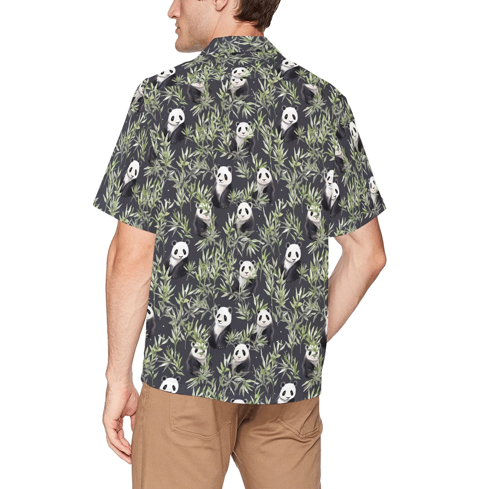 panda dress shirt Panda Tropical Leaves Long Sleeve Men Button Up Shirt, Green Floral Summer Print Dress Buttoned Collar Casual Dress Shirt with Chest Pocket S