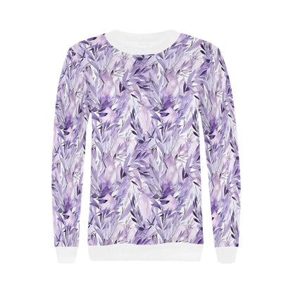 Lavender Women Sweatshirt, Purple Flowers Floral Watercolor Crewneck Fleece Sweater Jumper Pullover Ladies Adult Aesthetic Designer Top