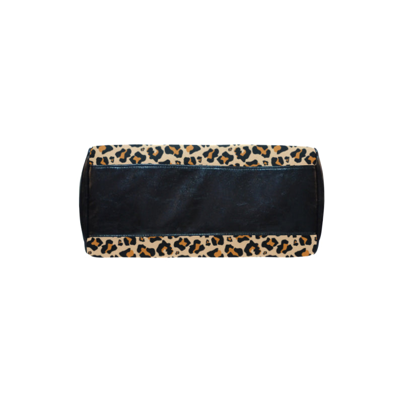 Leopard Print Purse Handbag, Animal Cheetah Canvas and Leather Top Handle Boston Barrel Type Designer Accessory Women Bag Starcove Fashion