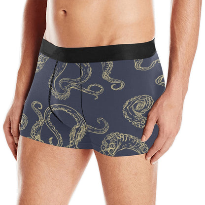 Octopus Tentacles Men Boxer Briefs, Sea Ocean Nautical Print Check Comfortable Underwear Luxury Trunks Sexy Designer Gift Birthday Plus Siz