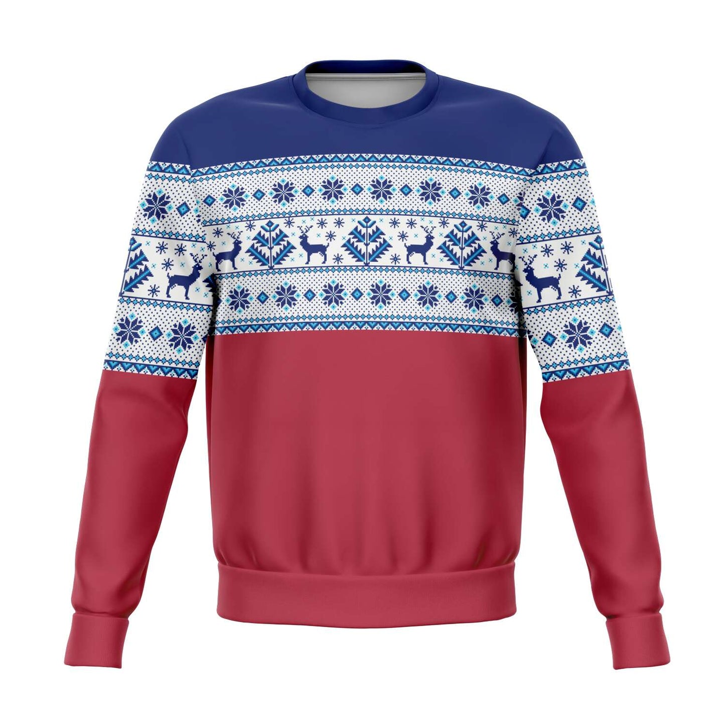 Winter Holiday Sweatshirt, Vintage Blue Red White Snowflakes Printed Fair Isle Christmas Sweater Unisex Ugly Xmas Women Men Party Gift Starcove Fashion