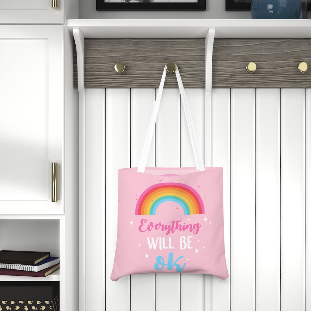 Everything OK Shoulder Tote Bag, Rainbow Pink Cute Canvas Shopping Grocery Large Travel Reusable Aesthetic Bag Starcove Fashion