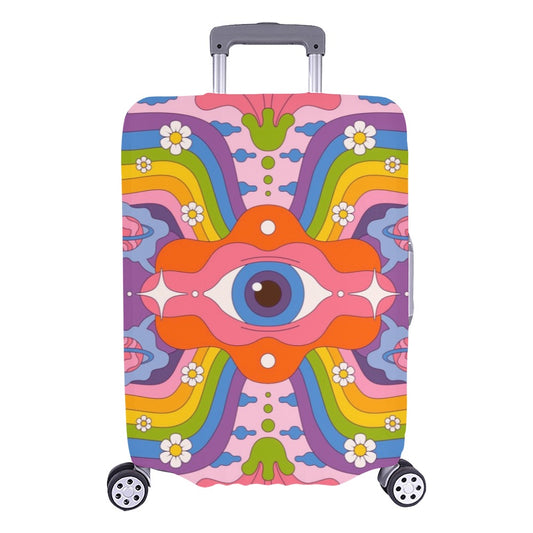 Psychedelic Luggage Cover, Groovy Vintage 70s Funky Eye 1970s Aesthetic Suitcase Hard Bag Washable Protector Small Large Carry Travel Gift