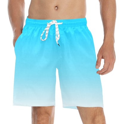 Blue Ombre Men Swim Trunks, Mid Length Shorts Aqua Beach Pockets Mesh Lining Drawstring Boys Casual Bathing Suit Plus Size Swimwear Starcove Fashion