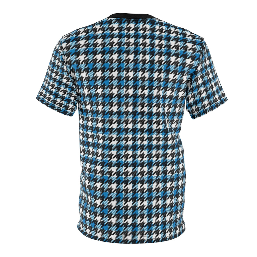 Blue Houndstooth Men Tshirt, Plaid Checkered Designer Graphic Aesthetic Fashion Crewneck Tee Top Gift Starcove Fashion