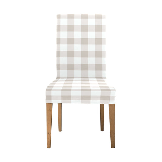 Buffalo Check Dining Chair Seat Covers, Cream Beige Light Brown Plaid Stretch Slipcover Furniture Kitchen Room Home Decor