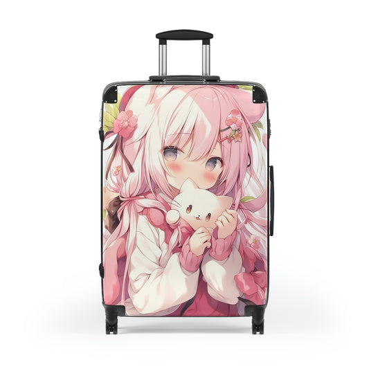 Pink Anime Suitcase Luggage, Girl Cat Kawaii Carry On 4 Wheels Cabin Travel Small Large Set Rolling Spinner Lock Designer Hard Shell Case Starcove Fashion