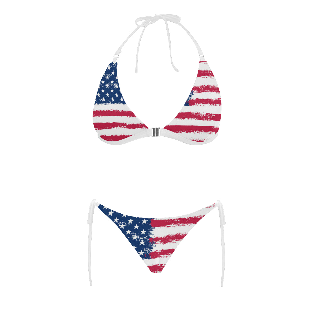 American flag High Waisted bikini Set, High Waist Bathing Suit Sexy Red White Blue USA Stars Stripes 4th of July Halter Plus Size Swimsuit Starcove Fashion