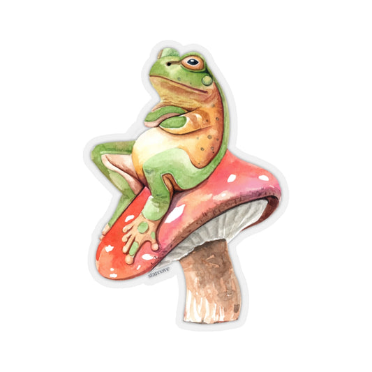 Toad On Mushroom Sticker, Frog Laptop Decal Vinyl Cute Waterbottle Tumbler Car Waterproof Bumper Aesthetic Die Cut Wall Mural Starcove Fashion