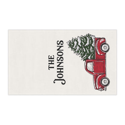 Personalized Christmas Kitchen Towel, Red Vintage Christmas Tree Truck Custom Family Name Hand Dish Wash Tea Towel Decor Gift Starcove Fashion