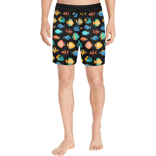 Tropical Fish Men Mid Length Shorts, Beach Swim Trunks with Pockets & Mesh Drawstring Boys Casual Bathing Suit Summer