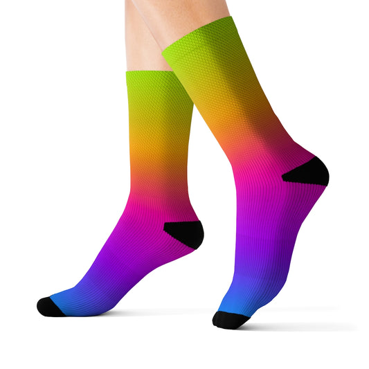 Colorful Tie Dye Socks, Rainbow Ombre Gradient Crew 3D Sublimation Women Men Designer Fun Novelty Cool Funky Crazy Cute Unique Gift Starcove Fashion