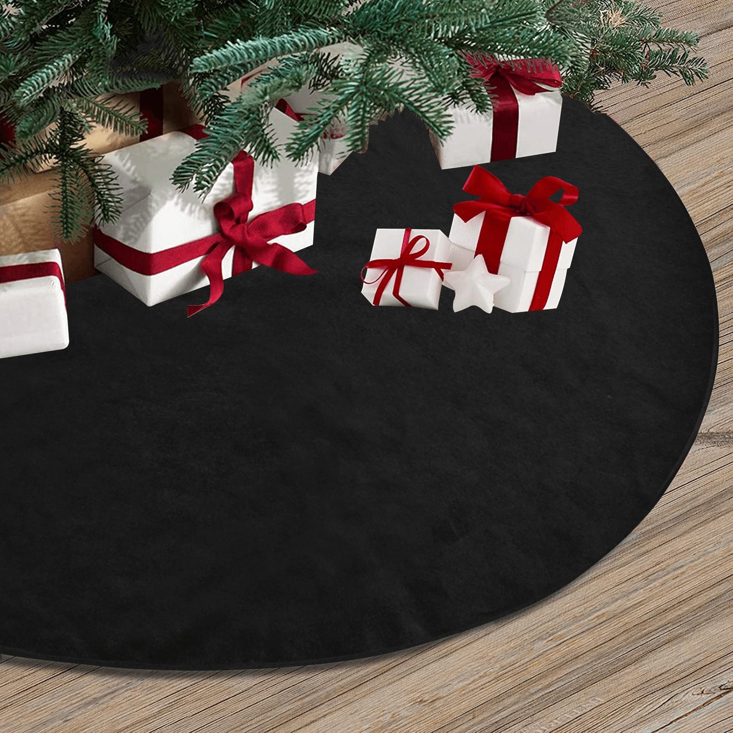 Black Halloween Christmas Tree Skirt, Solid Color Dark Grey Small Large Plain Stand Base Cover Goth Decor Decoration All Hallows Eve Party Starcove Fashion