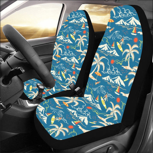 Tropical Island Car Seat Covers for Vehicle 2 pc, Beach Ocean Sea Blue Cute Front Seat, Car SUV Vans Gift for Her Him Protector Accessory