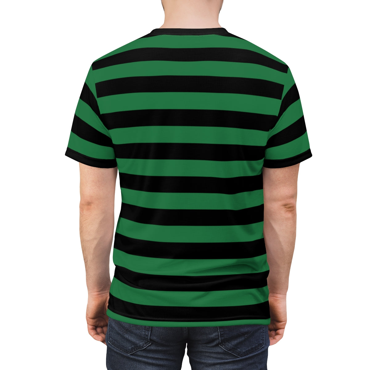 Black and Green Striped Men T Shirt, Vintage Bold Horizontal Stripes 90s Unisex Designer Crewneck Short Sleeve Tee Starcove Fashion