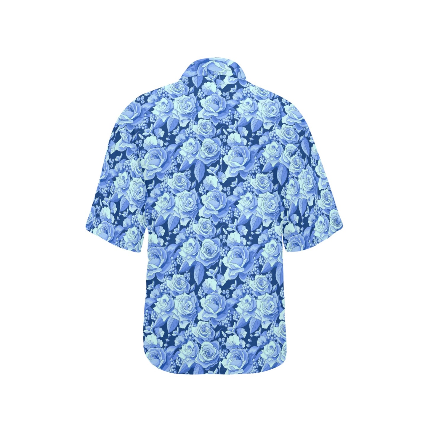 Blue Floral Women Hawaiian shirt, Flowers Tropical Print Vintage Retro Hawaii Aloha Cool Button Up Down Ladies Cool Blouse