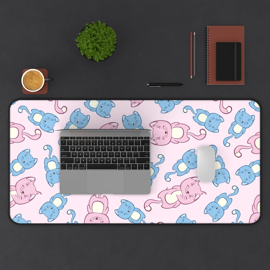 Kawaii Cats Desk Mat, Pink Pastel Cute Large Small Wide Gaming Keyboard Mouse Unique Office Computer Laptop Pad Starcove Fashion