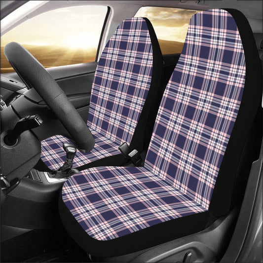 Plaid Car Seat Covers Set (2 pc), Pink Purple Tartan Buffalo Checks Black Beige Pattern Front SUV Dog Protector Accessory Canvas