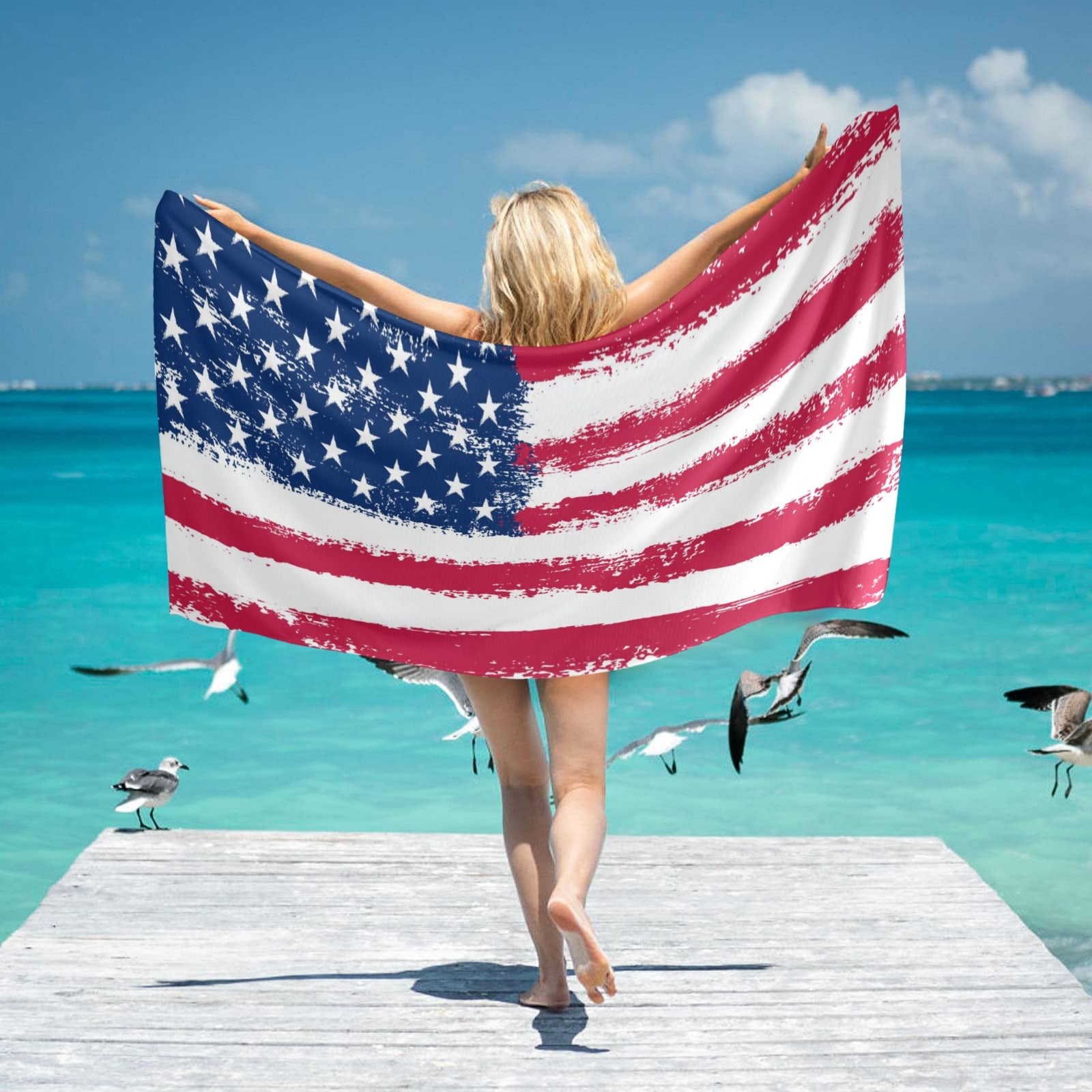 American Flag Oversized Beach Towel, USA Red White Blue Stars Stripes Pool Microfiber Large Swim Quick Dry Designer Men Women XL Cotton Starcove Fashion