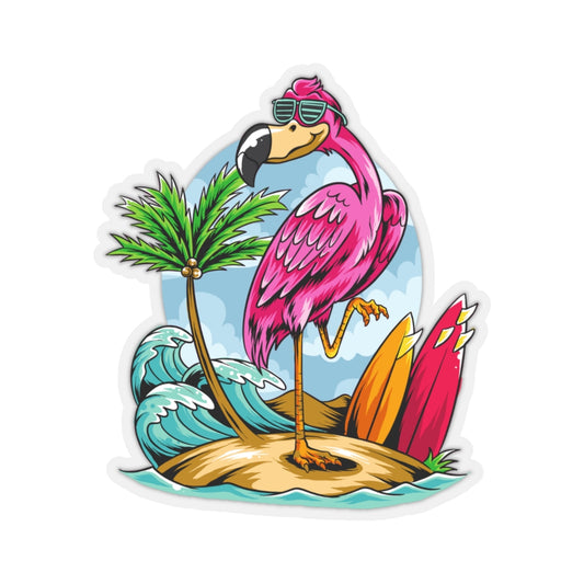 Pink Flamingo Beach Sticker, Character Tropical Laptop Decal Vinyl Cute Waterbottle Car Waterproof Bumper Aesthetic Wall Mural Starcove Fashion
