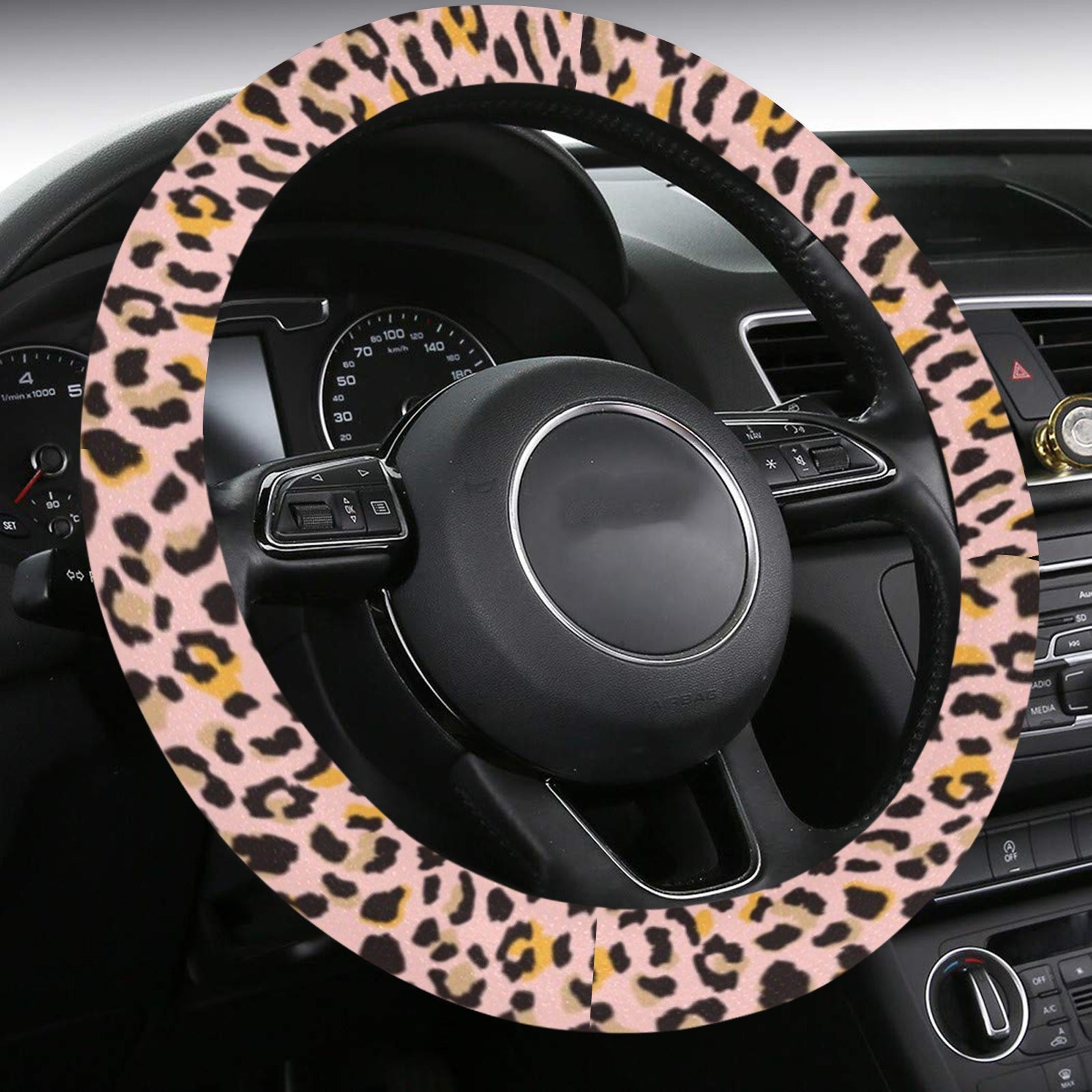 Pink Leopard Steering Wheel Cover with Anti-Slip Insert, Cute Cheetah Animal Print Car Auto Wrap Protector Women Accessories Starcove Fashion