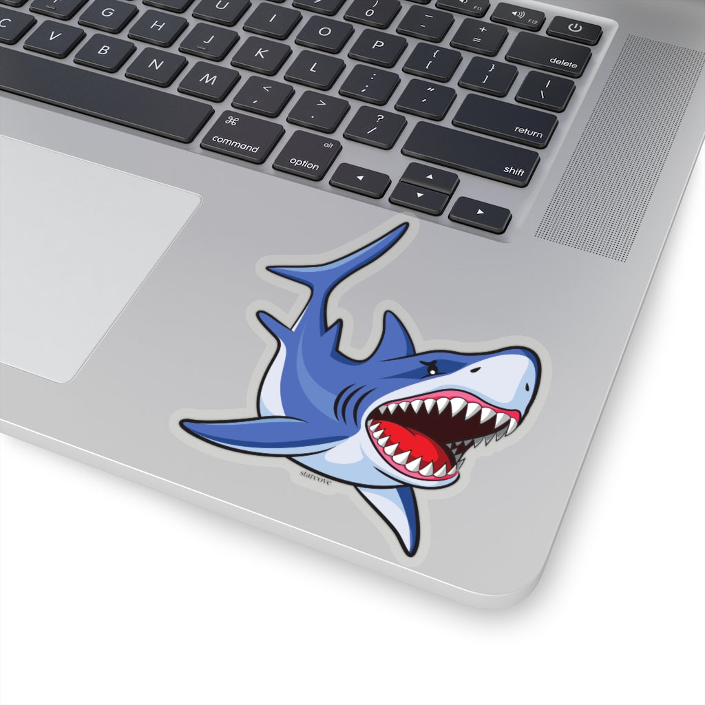 Great White Shark Sticker, Marine Fish Bite Blue  Laptop Decal Vinyl Cute Waterbottle Tumbler Car Bumper Aesthetic Label Wall Mural Starcove Fashion
