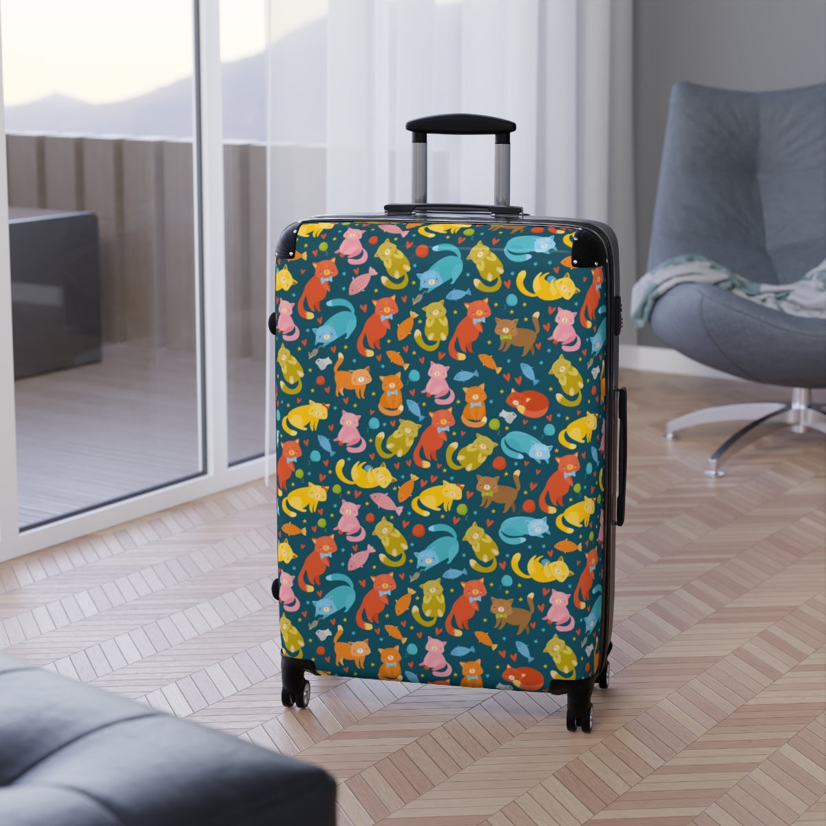 Suitcase with Cats On It, Luggage Carry On Cabin Travel Small Large Set Rolling Spinner Lock Decorative Hard Shell Wheels Women Case Starcove Fashion