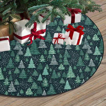 Green Christmas Tree Skirt, Retro Vintage Pine Trees Xmas Stand Small Large Base Cover Holiday Decor Decoration Party
