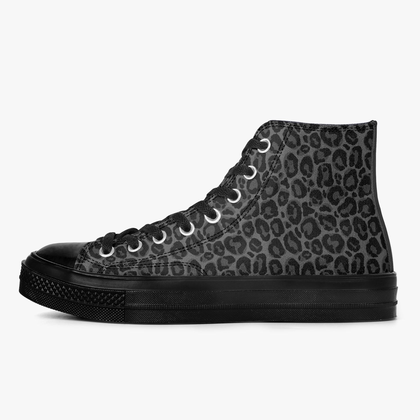 Black Leopard High Top Shoes, Animal Print Lace Up Sneakers Footwear Rave Canvas Streatwear Designer Men Women Shoes Starcove Fashion