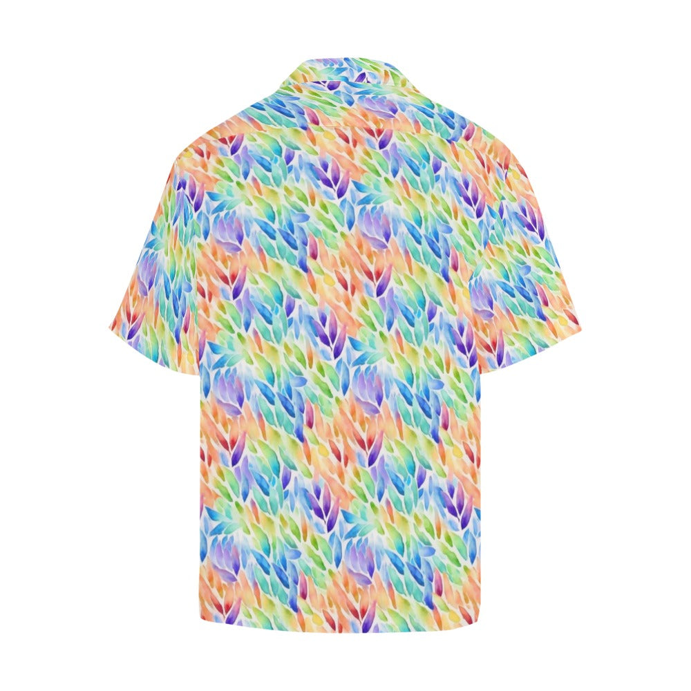 Rainbow Leaves Men Hawaiian shirt, Pride Vintage Tie Dye Vintage Aloha Hawaii Retro Summer Tropical Beach Plus Size Cool Button Down Shirt Starcove Fashion