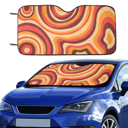 Groovy Windshield Sun Shade, Psychedellic 70s Orange Art Car Accessories Auto Protector Window Visor Screen Cover Decor 55" x 29.53"