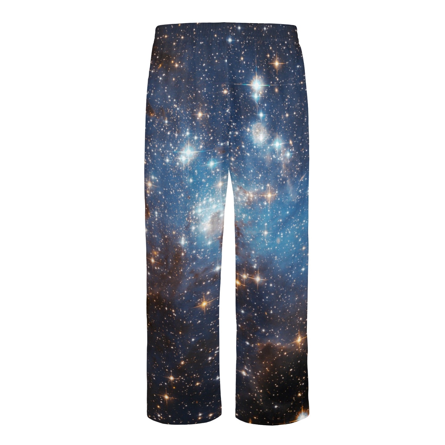 Galaxy Space Men Pajamas Pants, Universe Blue Satin PJ Pockets Sleep Lounge Trousers Couples Matching Trousers Bottoms