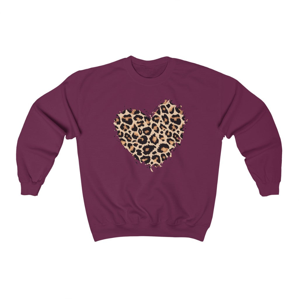 Leopard Heart Sweatshirt, Cheetah Graphic Valentines Day Crewneck Fleece Sweater Pullover Men Women Aesthetic Top Starcove Fashion