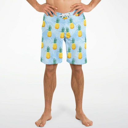 Pineapple Men Board Shorts, Summer Fruit Mid Length Blue Beach Surf Swim with Pockets & Mesh Drawstring Casual Shorts Starcove Fashion