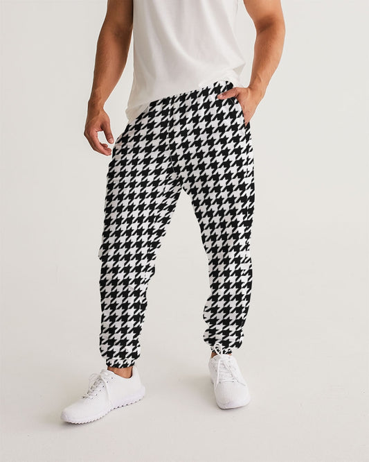 Houndstooth Men Track Pants, Black White Zip Pockets Quick Dry Mesh Lining Lightweight Festival Elastic Waist Windbreaker Joggers Bottoms Starcove Fashion