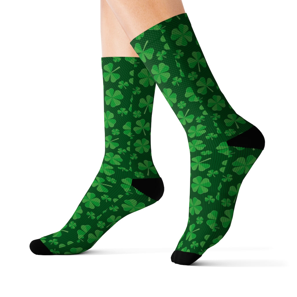 Lucky Clover Socks, Green St Patrick Day Four Shamrock 3D Sublimation Women Men Funny Fun Novelty Cool Funky Crazy Casual Cute Crew Gift Starcove Fashion