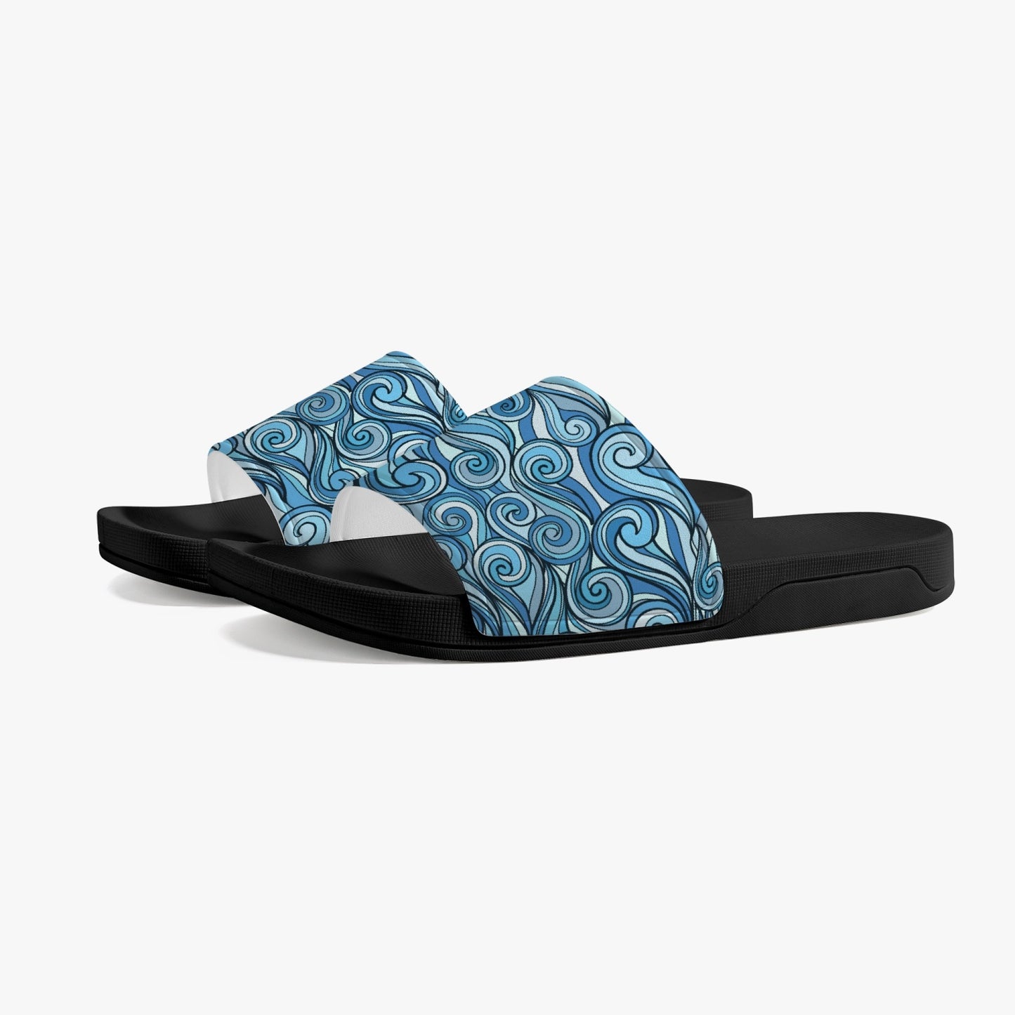 Groovy Waves Slides Sandals, Men Women Blue Ocean Black Designer Shoe Flat Wedge Slippers Casual Flip Flops Slip On Starcove Fashion