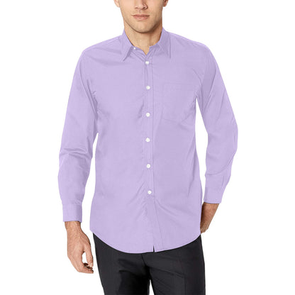 Purple Long Sleeve Men Button Up Shirt, Lilac Lavender Solid Color Print Dress Buttoned Collar Dress Shirt with Chest Pocket Starcove Fashion