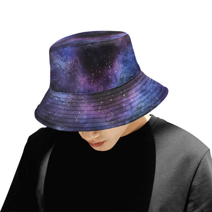 Galaxy Bucket Hat, Purple Space Stars Cosmic Retro Vintage Summer Festival Cute Women Men Adults Designer Beach Sun Shade Y2K Cotton Twill