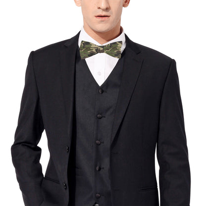 Camo Bow Tie, Green Camouflage Army Classic Chic Adjustable Pre Tied Bowtie Gift Him Men Tuxedo Groomsmen Necktie Wedding Designer Suit
