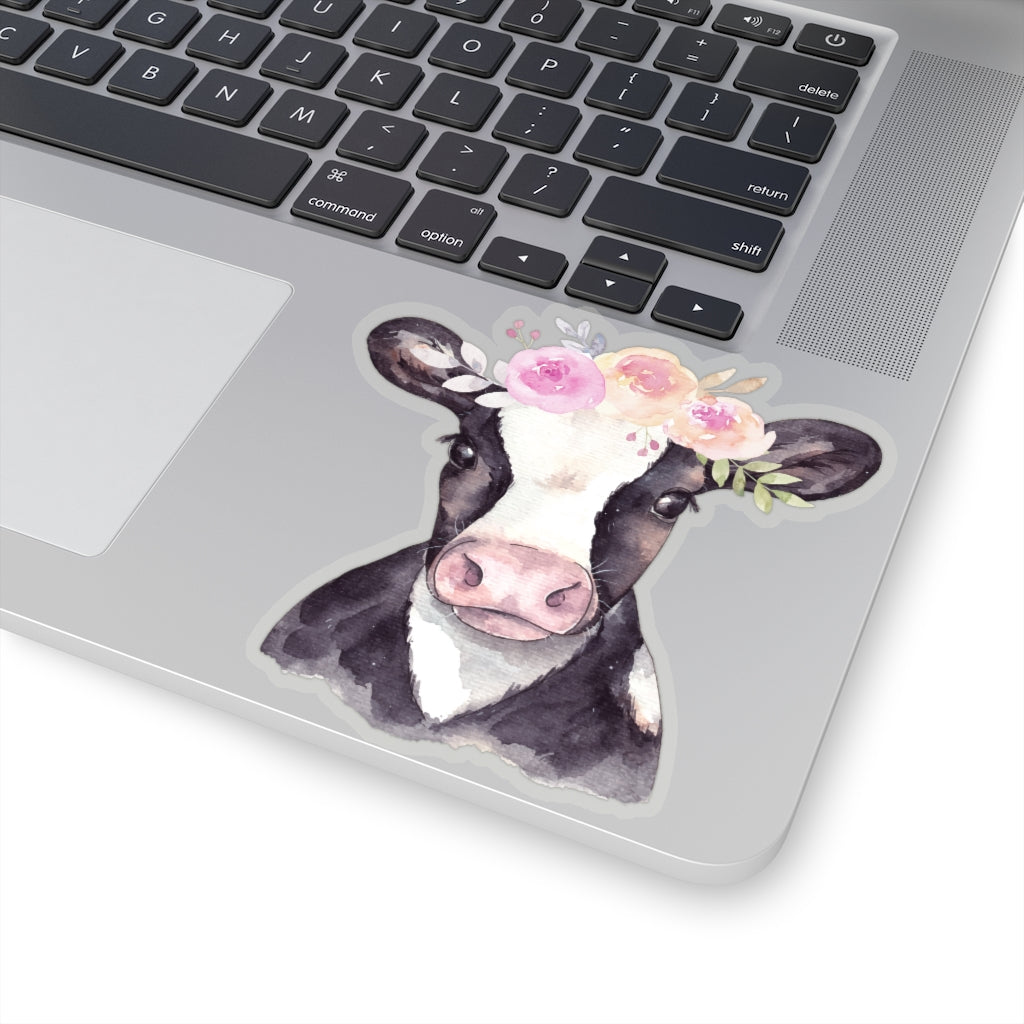 Cow Flowers Sticker, Watercolor Farm Floral Animal Laptop Decal Vinyl Cute Waterbottle Tumbler Car Waterproof Aesthetic Die Cut Wall Mural Starcove Fashion