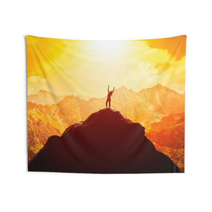 Mountain Tapestry, Person on Mountain Top, Nature Photo Landscape Scenic Dorm Indoor Wall Decor Tapestries Starcove Fashion