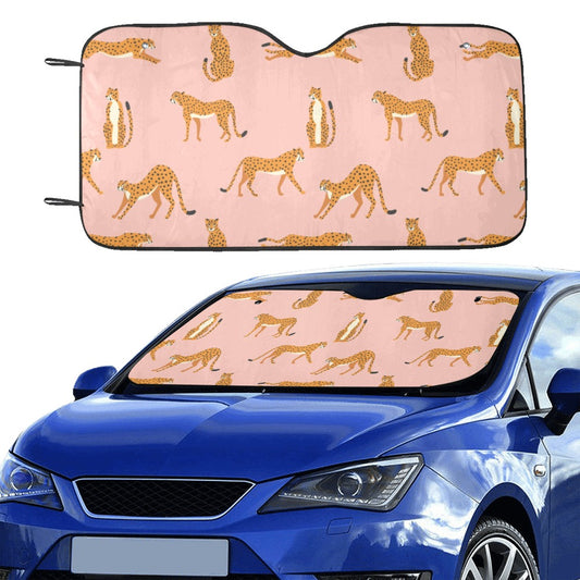 Pink Cheetah Print Windshield Sun Shade, Animal Leopard Car Accessories Auto Cover Protector Window Visor Screen Decor 55" x 29.53"