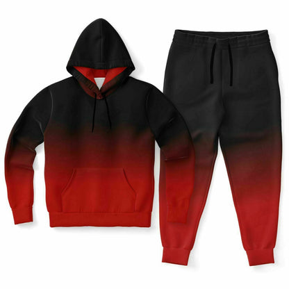 Black Red Ombre Hoodie Jogger Sweatsuit Set, Tie Dye Lounge Hooded Sweatshirt Sweatpants Women Men Cotton Matching Plus Size Sweats Starcove Fashion
