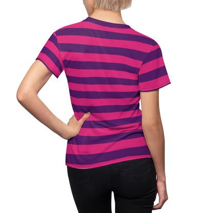 Pink and Purple Striped Women Tshirt, Vintage Designer Adult Graphic Aesthetic Costume Adult Fitted Crewneck Tee Shirt Top Starcove Fashion