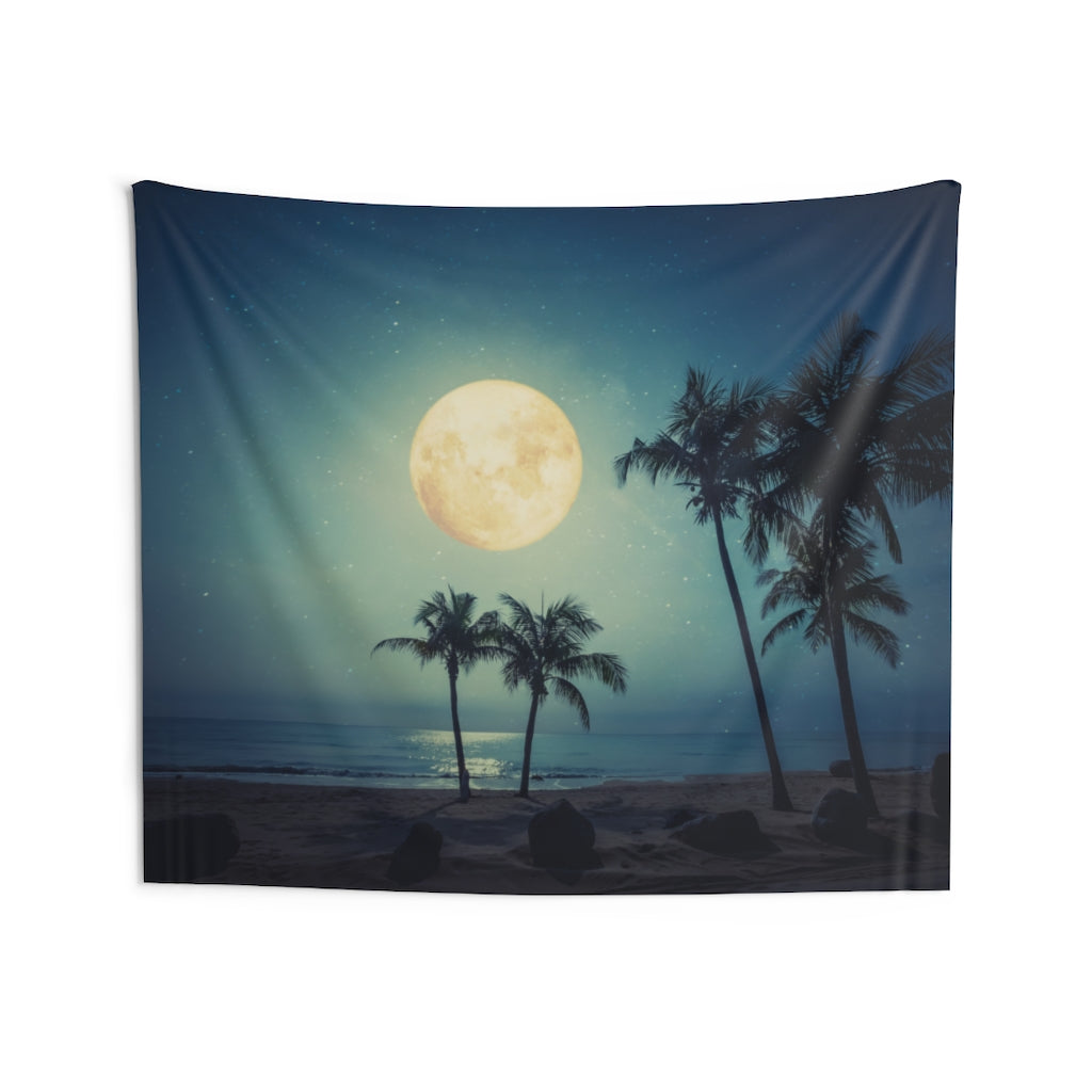 Full Moon Beach Tapestry, Palm Tree Night Boho Landscape Indoor Wall Art Hanging Tapestries Large Small Decor Home Dorm Room Gift Starcove Fashion