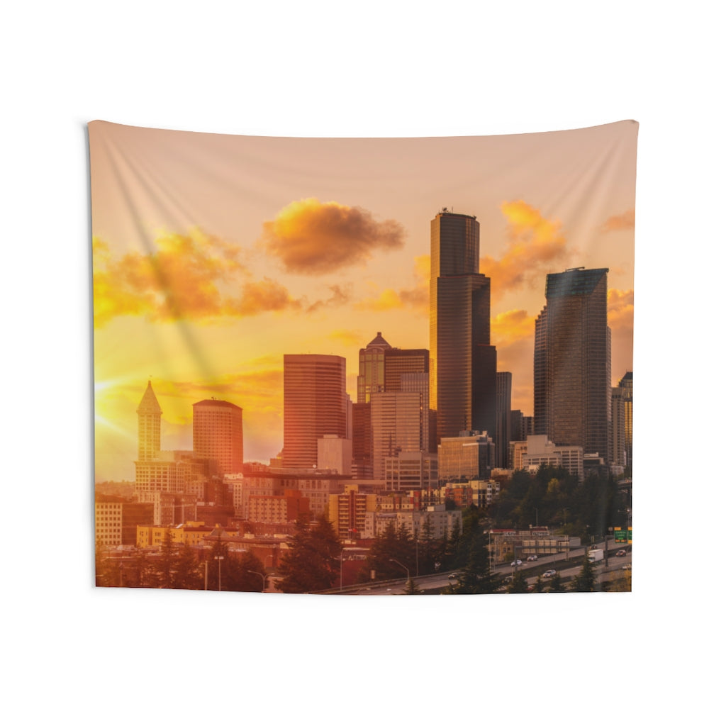 Seattle Skyline Tapestry, Sunset Washington City Landscape Indoor Wall Art Hanging Tapestries Large Small Decor Home Dorm Room Gift Starcove Fashion