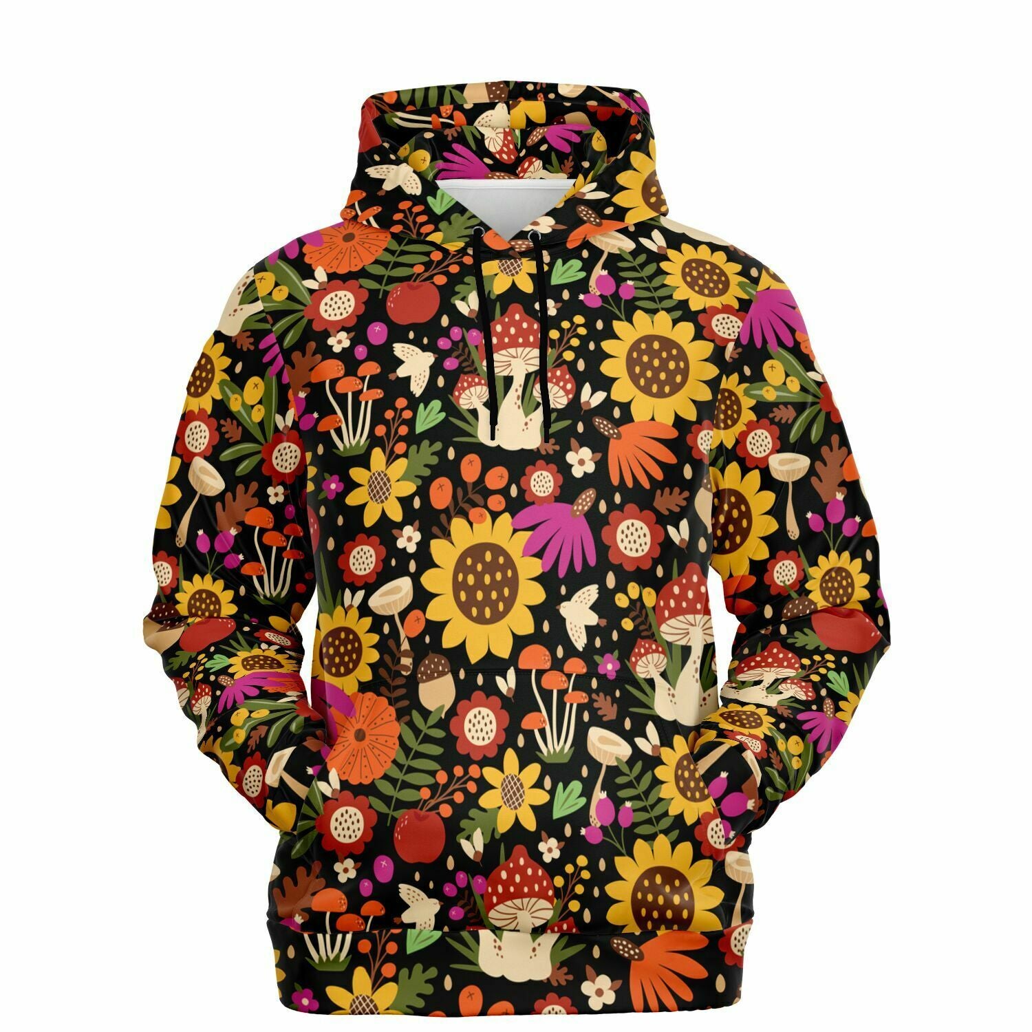 Mushroom Hoodie, Sunflower Floral Birds Pullover Men Women Adult Aesthetic Graphic Cotton Hooded Sweatshirt with Pockets Starcove Fashion